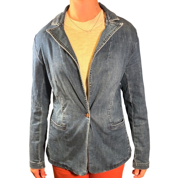 Gloria Vanderbilt Jackets & Blazers - Gloria Vanderbilt Denim Blazer Womens Small Blue Excellent Single Button Stretch